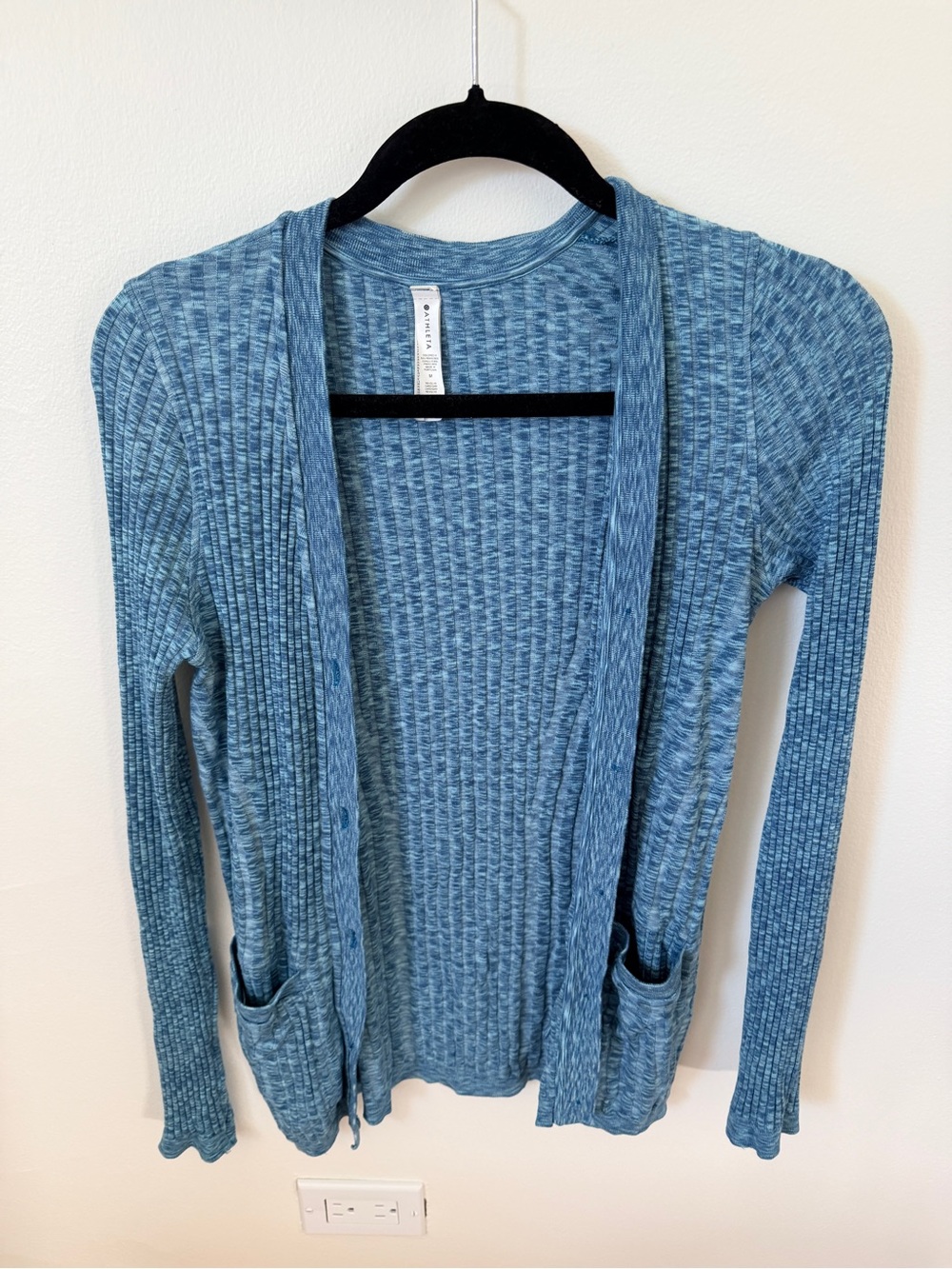 Athleta Blue Ribbed Open-Front Cardigan